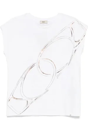 HERNO Top, Dame, Hvid, M, Hvid Logo Print Cap Sleeve T-shirt