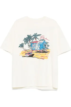 Rhude Top, Herre, Hvid, XL, Bomuld, Hvid T-shirt med Logo Print og Rund Hals