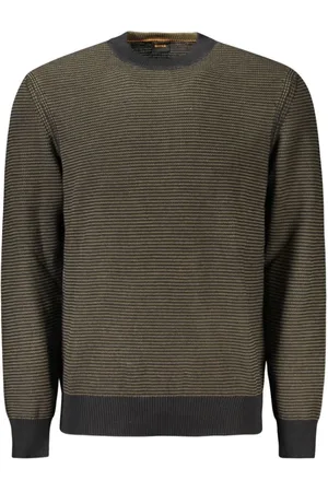 HUGO BOSS Strik, Herre, Sort, L, Bomuld, Kontrast Crew Neck Sweater