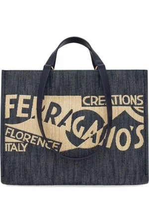 Salvatore Ferragamo Taske, Dame, Blå, ONE SIZE, Denim, Blå/Beige Denim Tote Bag med Logo
