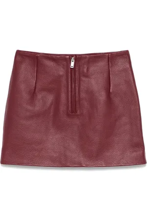 REMAIN Birger Christensen Nederdel, Dame, Rød, S, Læder, Bordeaux Rød Front Lynlås Nederdel