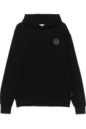 Philipp Plein Sweathshirts & Hoodies, Herre, Sort, XL, Sort Logo Patch Hættetrøje