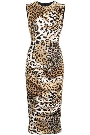 Roberto Cavalli Kjole, Dame, Brun, L, Nylon, Animal Print Ærmeløs Kjole