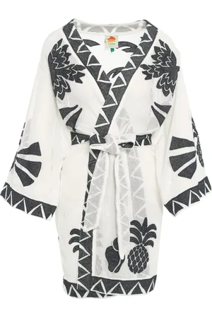 Farm Rio Kjole, Dame, Hvid, S, Bomuld, Hvid Kimono Kjole med Broderi