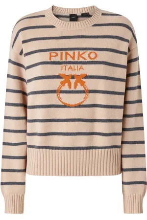 Pinko Strik, Dame, Flerfarvet, M, Stribet rund hals sweater