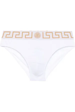 VERSACE Undertøj, Herre, Hvid, XL, Uld, Hvidt svømmebukser med Greca-kant