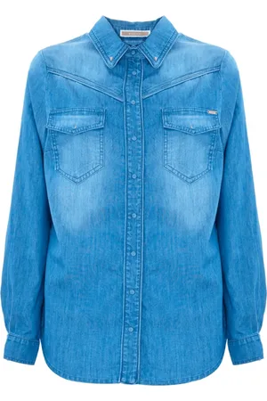 Kocca Bluser & Skjorter, Dame, Blå, XS, Uld, Stilfuld Denim Skjorte med Lange Ærmer
