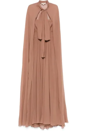 Elie saab Kjole, Dame, Brun, S, Brun Halterneck Kjole med Cape Indsæt