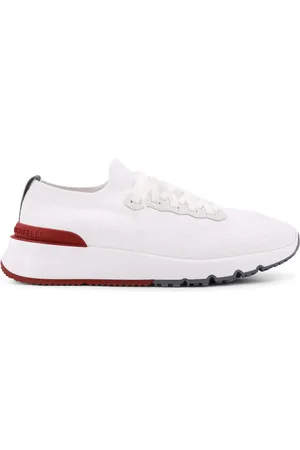 Brunello Cucinelli Sko, Herre, Hvid, 43 EU, Bomuld, Hvide Sneakers med Gummilogo Detalje