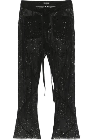 ANN DEMEULEMEESTER Bukser, Dame, Sort, S, Sort Snørelinning Knappenede Bukser
