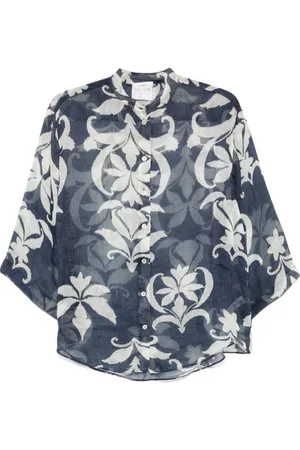 FORTE FORTE Bluser & Skjorter, Dame, Blå, M, Linned, Blå og hvid linned-silke skjorte