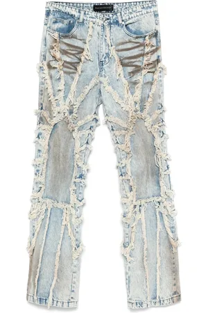 Who Decides War Jeans, Herre, Blå, W34, Spray-Paint Effekt Frayed Jeans