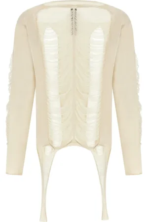 Rick Owens Strik, Herre, Hvid, M, Hvid Ribbet Stropløs Sweater