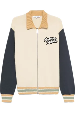 Maison Kitsuné Strik, Herre, Flerfarvet, L, Chenille Logo Patch Lynlås Jakke