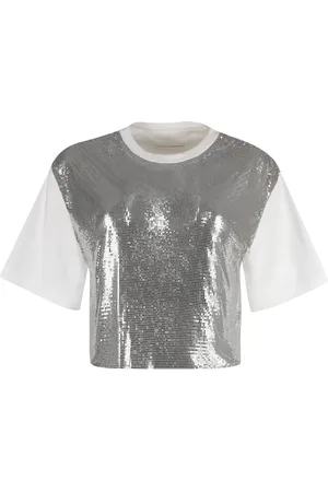 Paco rabanne Top, Dame, Hvid, M, Bomuld, Pailletbesat bomulds T-shirt