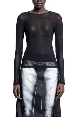 Jean Paul Gaultier Top, Dame, Sort, M, Tyl, Sort Mesh Langærmet Top