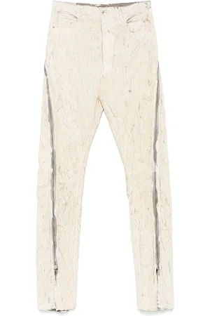 Rick Owens Bukser, Herre, Hvid, W34, Pastelgul Knappelukning Jeans