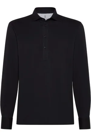Brunello Cucinelli Top, Herre, Sort, M, Bomuld, Langærmet bomulds polo shirt