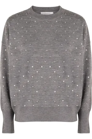 Paco rabanne Strik, Dame, Grå, M, Uld, Rhinestone Uld Sweater