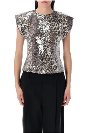 Ganni Top, Dame, Flerfarvet, XS, Uld, Leopard Paillet Topwear Nat Ud Stilfuld