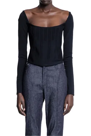MUGLER Top, Dame, Sort, XS, Spiral Korset Langærmet Top