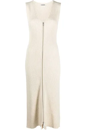 Jil Sander Kjole, Dame, , S, Bomuld, V-hals ribstrikket midi-kjole