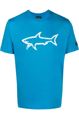 Paul & Shark Top, Herre, Blå, XL, Bomuld, Himmelblå Logo Print Crew Neck T-shirt