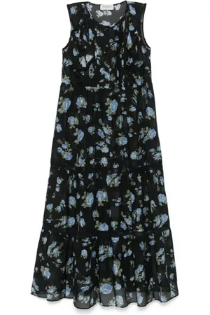 ERMANNO SCERVINO Kjole, Dame, Sort, S, Bomuld, Blomsterprint Ærmeløs Ruffle Kjole