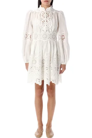 ZIMMERMANN Kjole, Dame, Hvid, XS, Acacia Broderie Mini Kjole