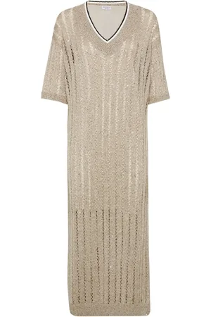 Brunello Cucinelli Kjole, Dame, , L, Sequin V-Neck Kjole