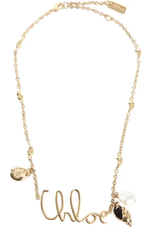Chloé Tilbehør, Dame, Gul, ONE SIZE, Uld, Guld Skal Perle Armbånd med Logo