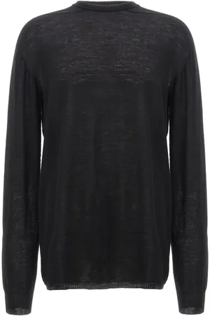 Rick Owens Strik, Herre, Sort, M, Uld, Sort Strikket Rundhalset Sweater
