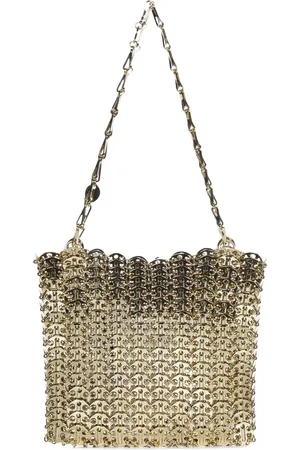 Paco rabanne Taske, Dame, Gul, ONE SIZE, Uld, Gylden Skuldertaske med Logoed Kæde