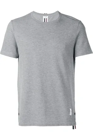 Thom Browne Top, Herre, Grå, M, Bomuld, Lysegrå bomulds-piqué T-shirt