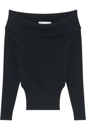IRO Strik, Dame, Sort, L, Uld, Ribstrikket Off-the-Shoulder Sweater