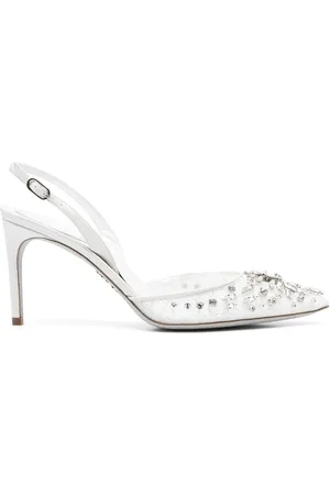 RENE CAOVILLA Sko, Dame, Hvid, 36 EU, Krystalpyntede hvide slingback sko