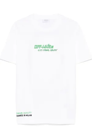 OFF-WHITE Top, Herre, Flerfarvet, 2XL, Bomuld, Hvid T-shirt med Logo Print og Rund Hals