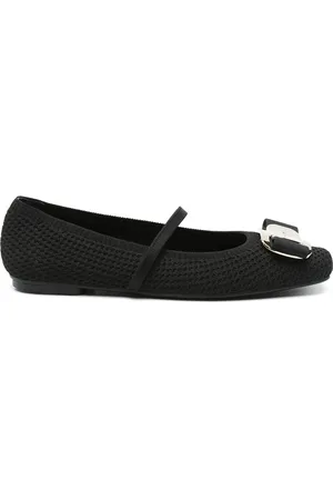 Salvatore Ferragamo Sko, Dame, Sort, 39 1/2 EU, Uld, Sort Elastisk Stropløs Flade Sko