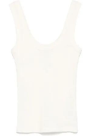 TELA Top, Dame, Hvid, XS, Beige Scoop Neck Sleeveless Top