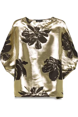 GIANLUCA CAPANNOLO Jakke, Dame, Gul, ONE SIZE, Uld, Blomstret Crew Neck Top