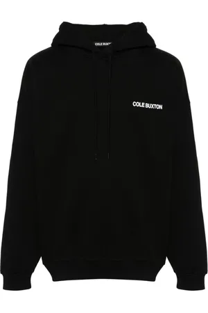Cole Buxton Sweathshirts & Hoodies, Herre, Sort, 2XL, Bomuld, Sort/Hvid Logo Print Hættetrøje Sweatshirt