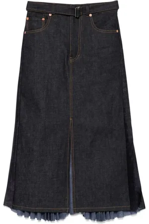 SACAI Nederdel, Dame, Blå, S, Denim, Indigo Blå Frontknap Nederdel