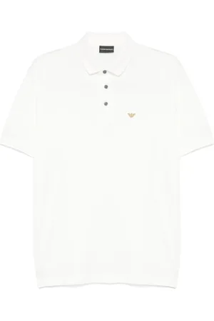 Emporio Armani Top, Herre, Hvid, S, Hvid Button-Up Sweater med Korte Ærmer