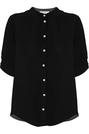 Kocca Bluser & Skjorter, Dame, Sort, XL, Elegant Kravefri Skjorte med Kontureret Kjolekant