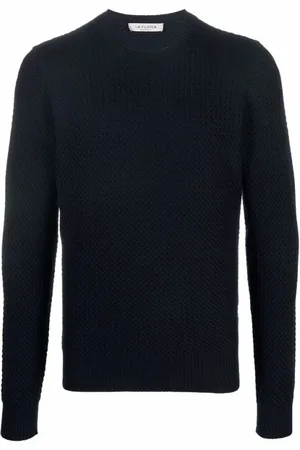 LA FILERIA Strik, Herre, Blå, 4XL, Uld, Navy Waffle-Knit Crew-Neck Jumper