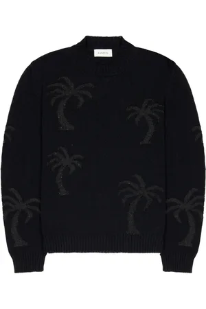 LANEUS Strik, Herre, Sort, M, Sort Palm Tree Crew Neck Sweater