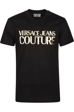 VERSACE Top, Herre, Sort, L, Uld, Sort/Guld Logo Tick Foil T-Shirt