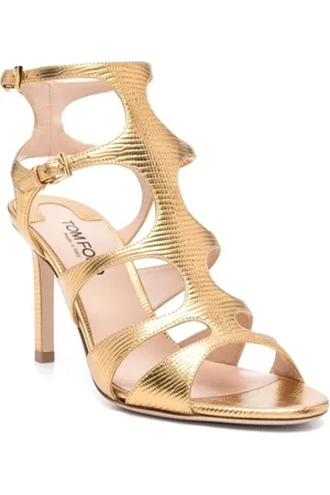 Tom Ford Sko, Dame, Gul, 37 EU, Uld, Guldfarvede Stiletto Hæl Sandaler med Spænde
