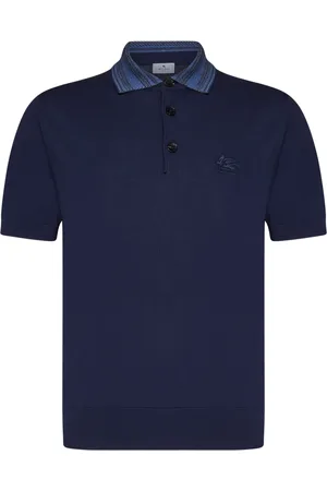 Etro Top, Herre, Blå, M, Bomuld, Blå Polo Skjorte med Logo Broderi