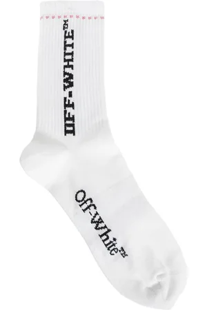 OFF-WHITE Undertøj, Herre, Hvid, L, Hvid Sort Mid Socks Ribbet Logo